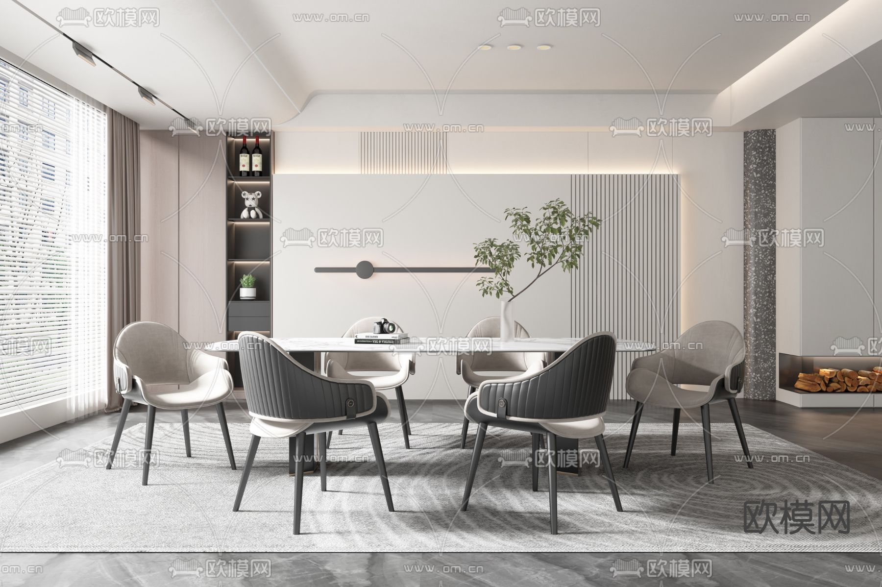 现代简约餐厅3d模型下载_ID11984038_3dmax免费模型-欧模网