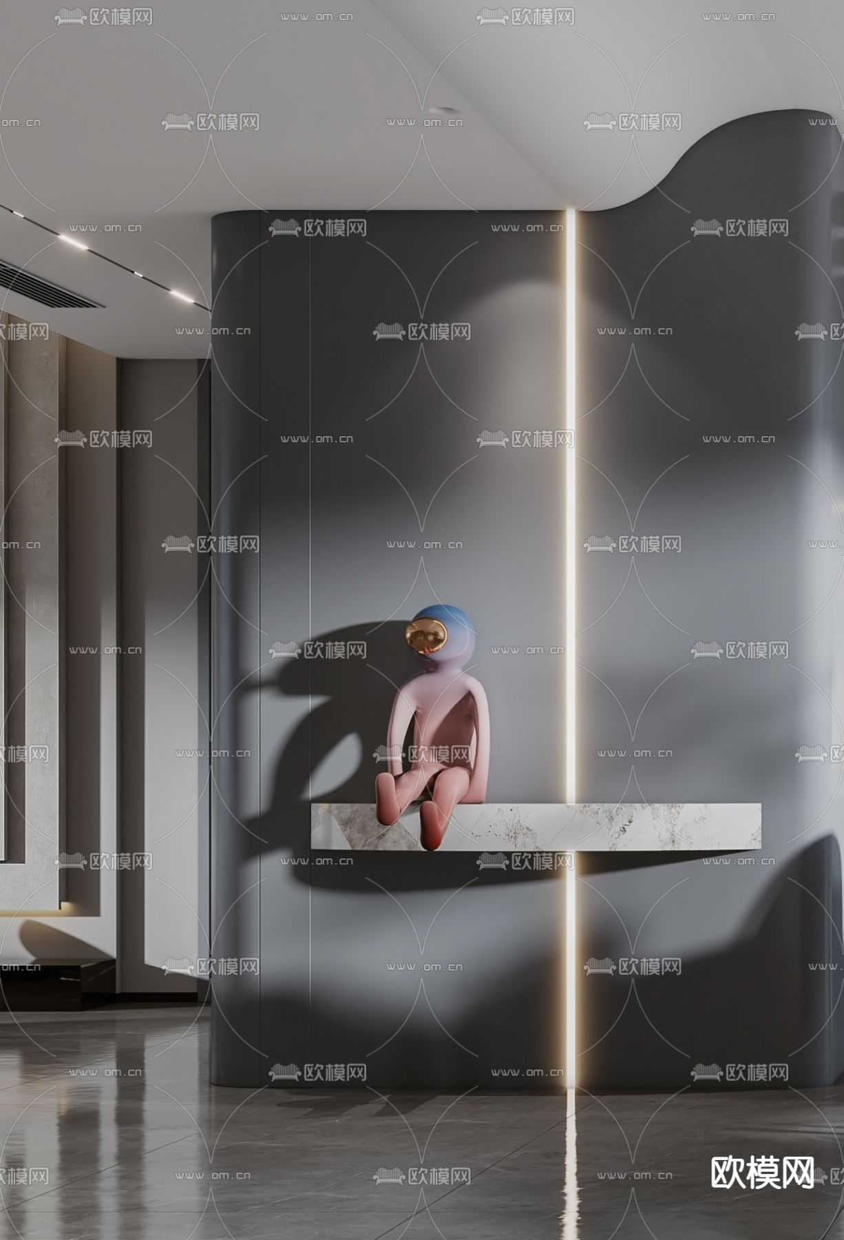 后现代客厅餐厅厨房3d模型下载（渲染图4）