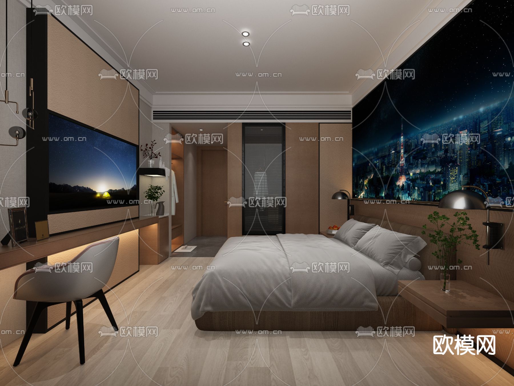 现代酒店客房免费3d模型下载