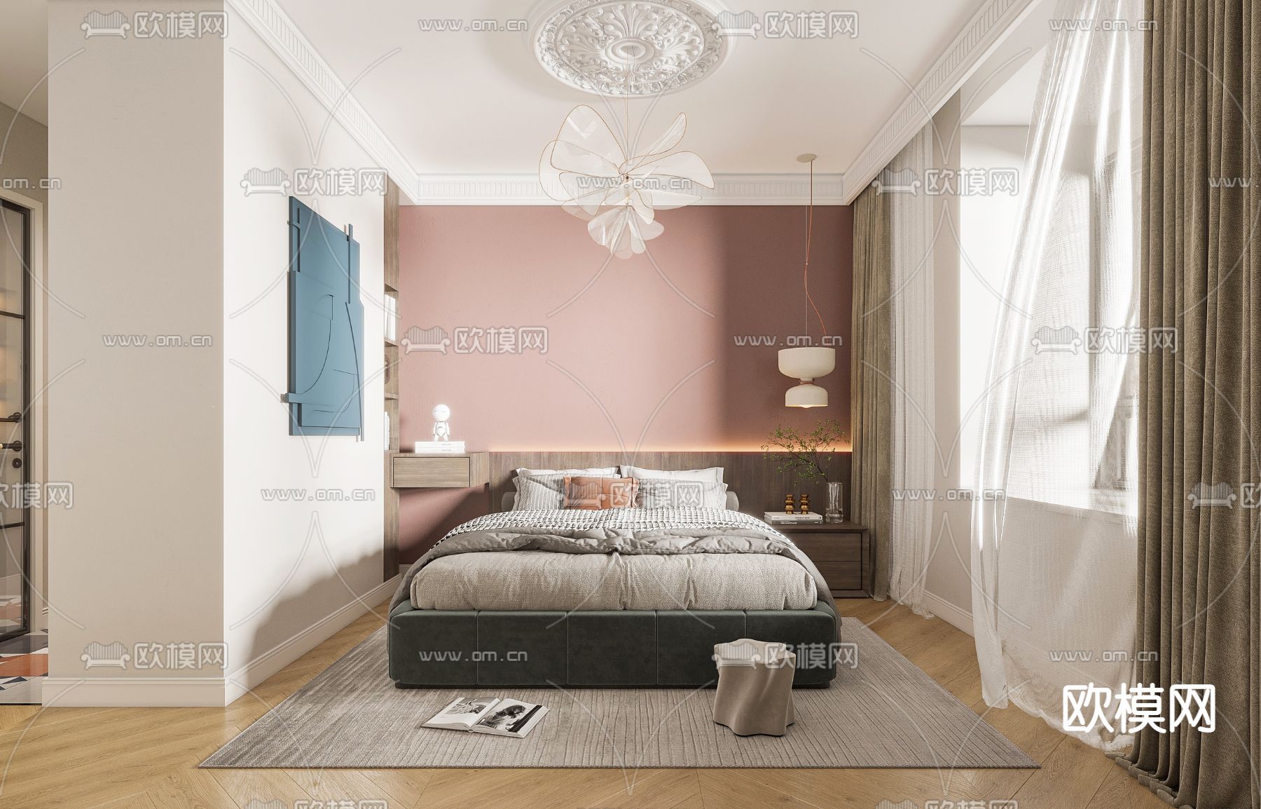 北欧卧室主人房3d模型下载