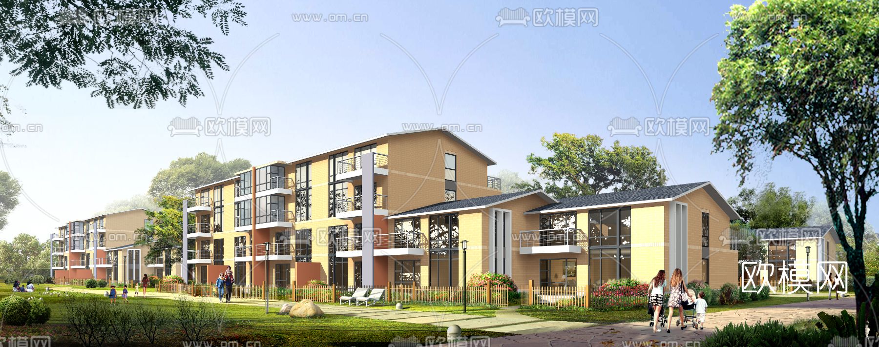 现代联排别墅外观psd下载