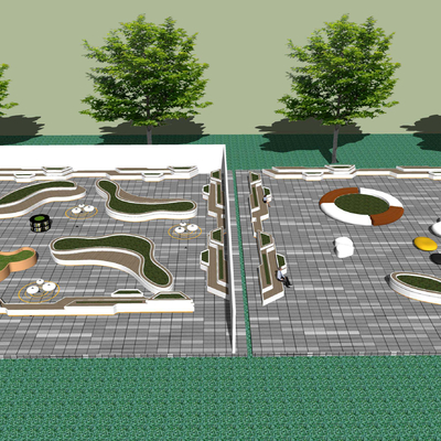  现代公园树池座椅su模型 