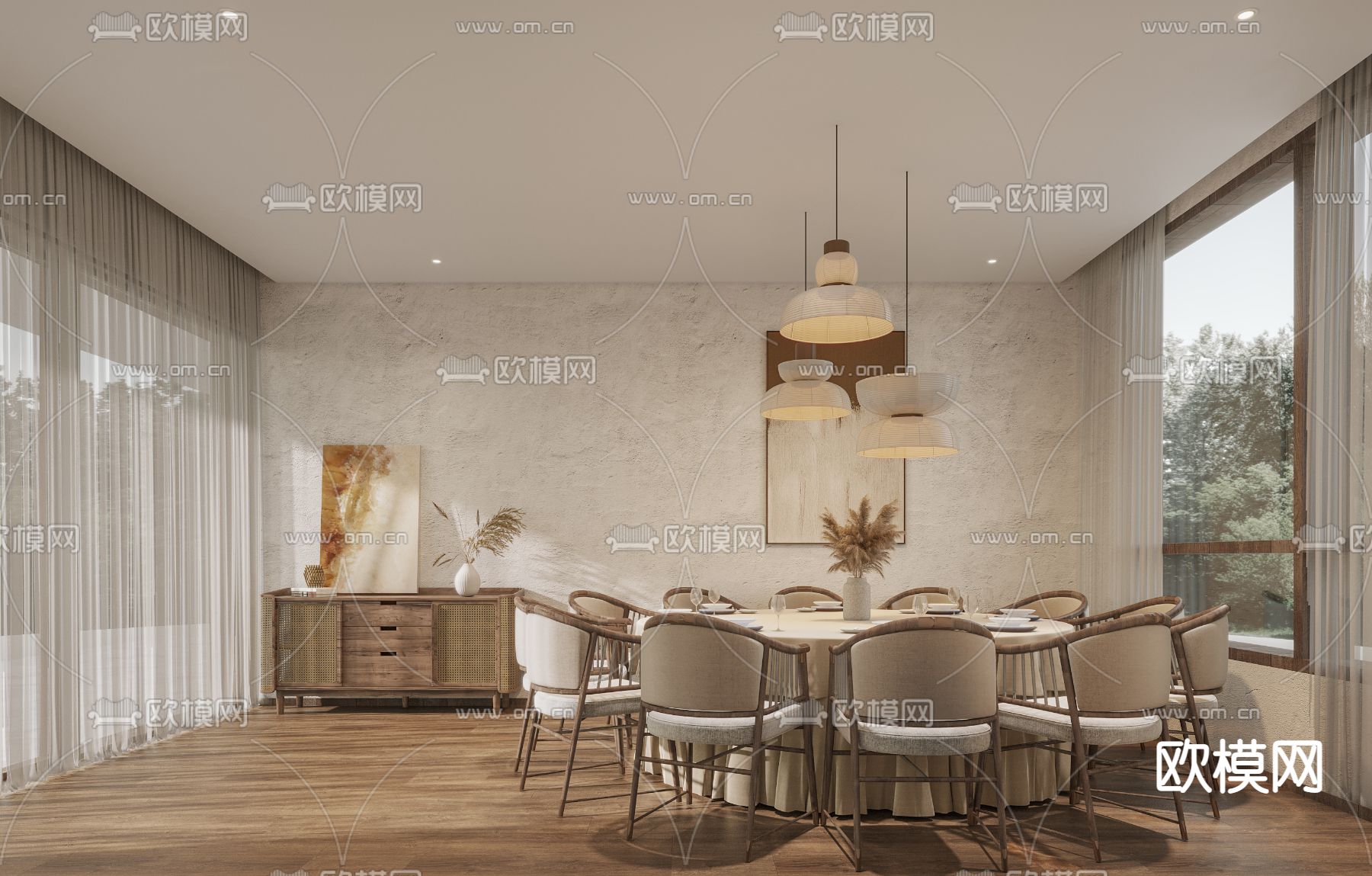 侘寂民宿餐厅3d模型下载