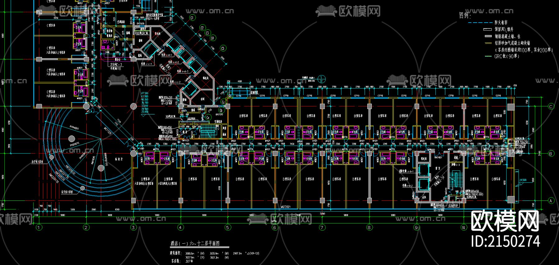 酒店客房cad施工图下载（渲染图1）