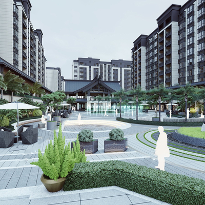 新中式住宅小区景观su模型