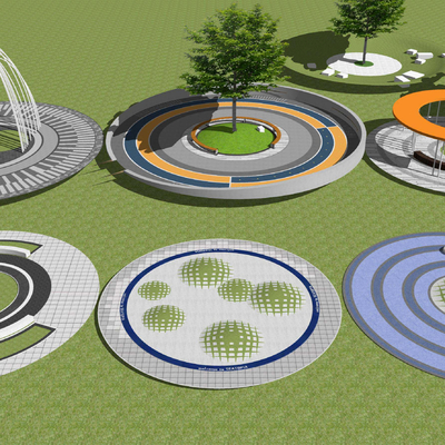  现代公园树池座椅su模型 