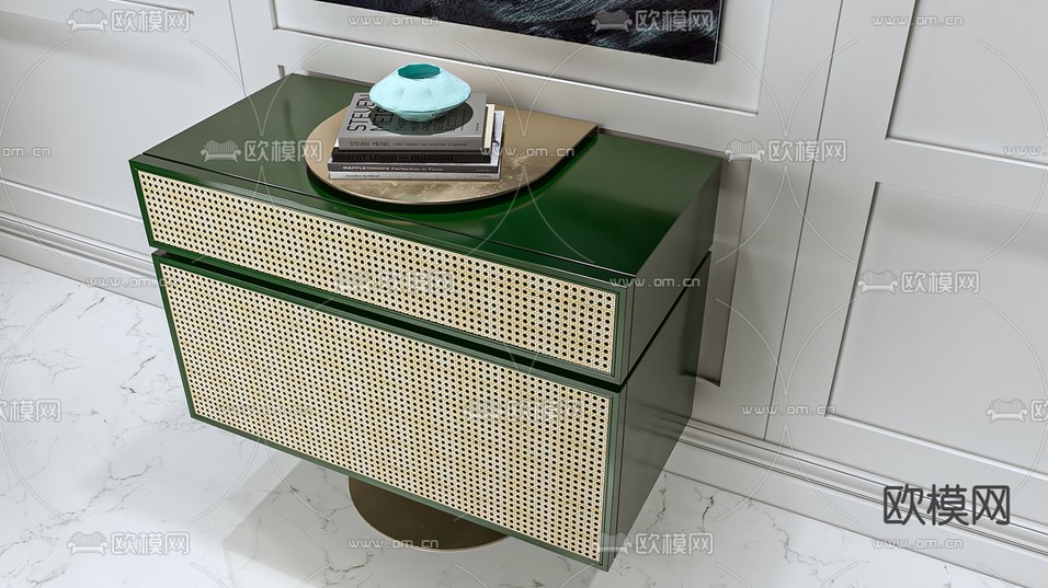 侘寂风藤编床头柜3d模型下载(渲染图2)