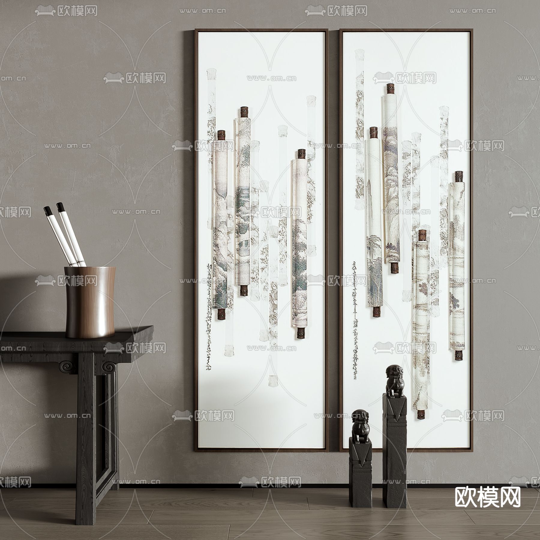 新中式卷轴装饰画su模型