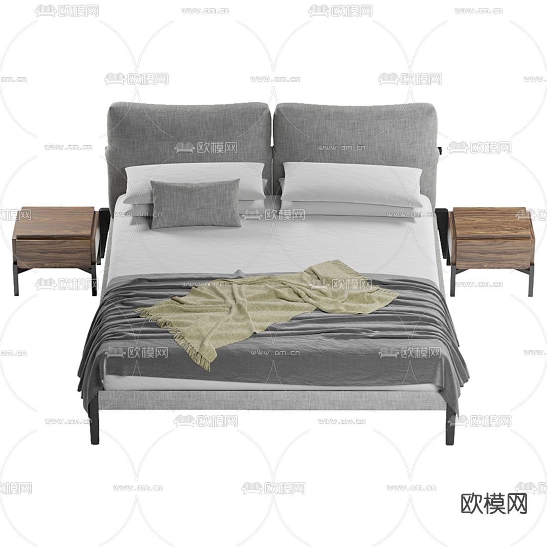 Bonaldo 现代灰色布艺双人床3d模型下载（渲染图2）