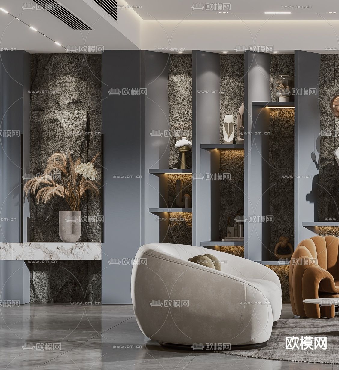 后现代客厅餐厅厨房3d模型下载（渲染图7）