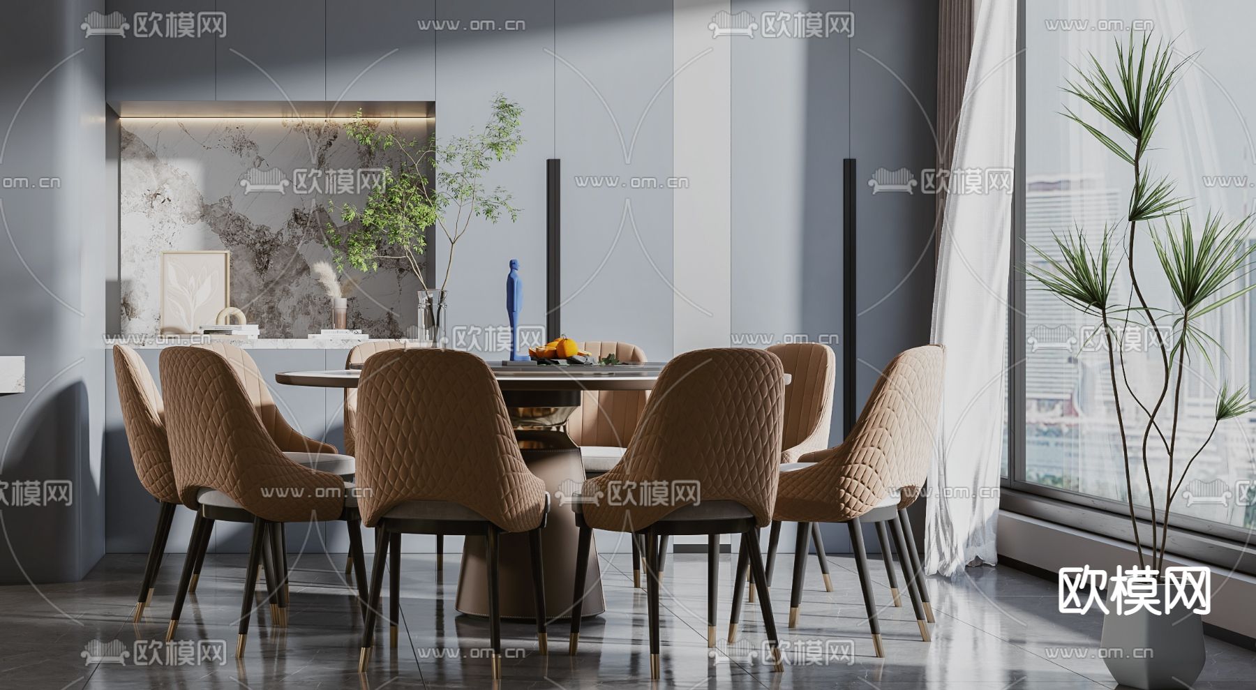 后现代客厅餐厅厨房3d模型下载（渲染图6）