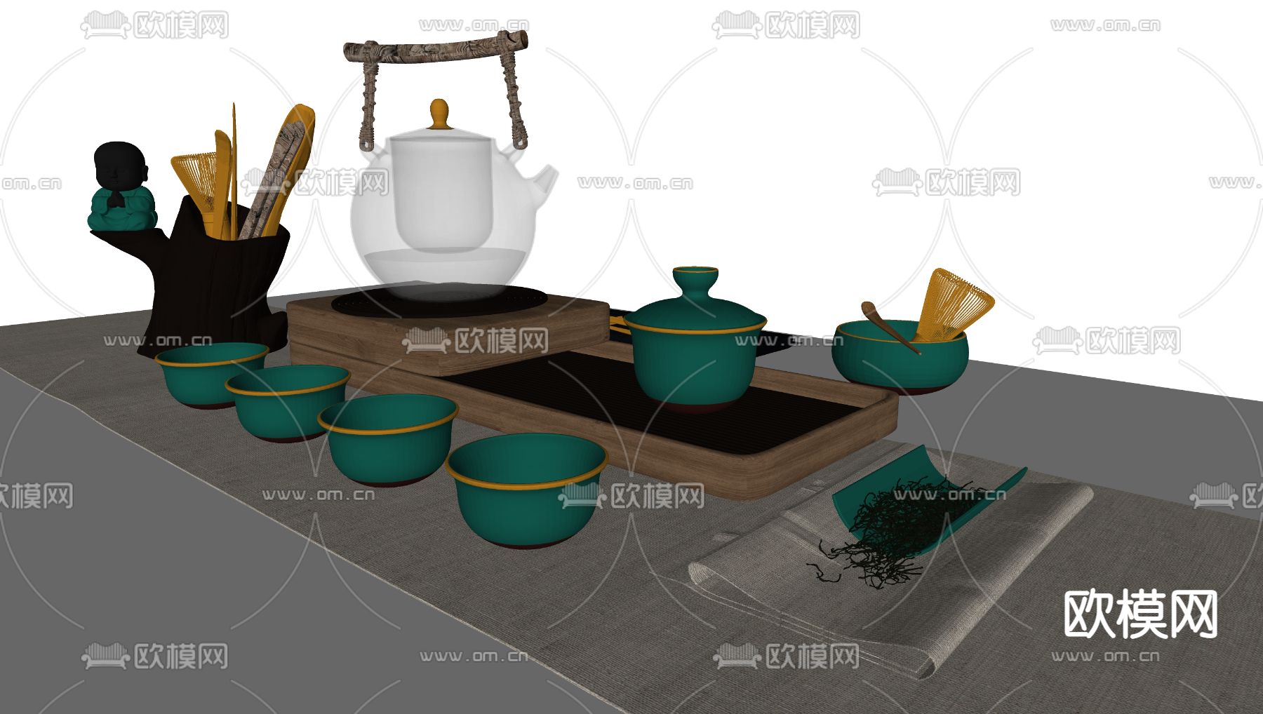 新中式禅意茶具su模型下载（渲染图2）