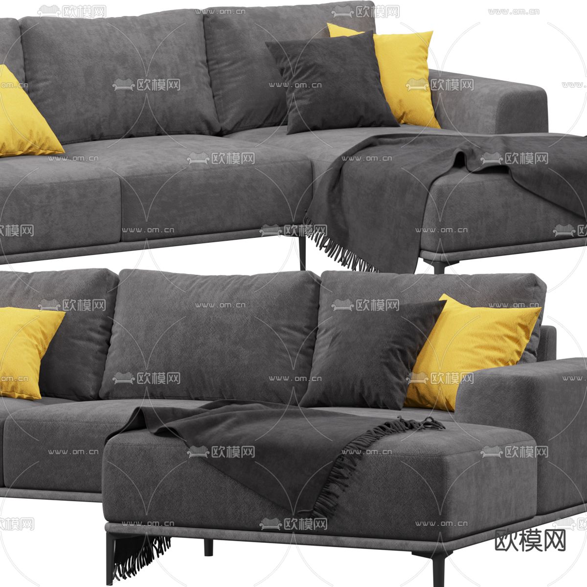 现代黑色转角沙发3d模型下载（渲染图2）