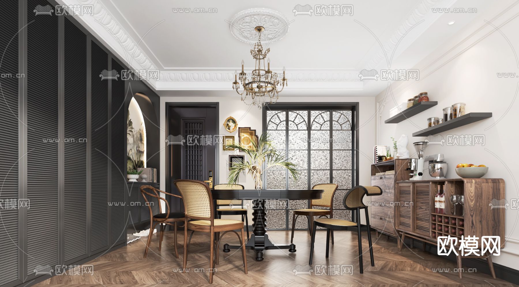 美式复古餐厅3d模型下载（渲染图1）
