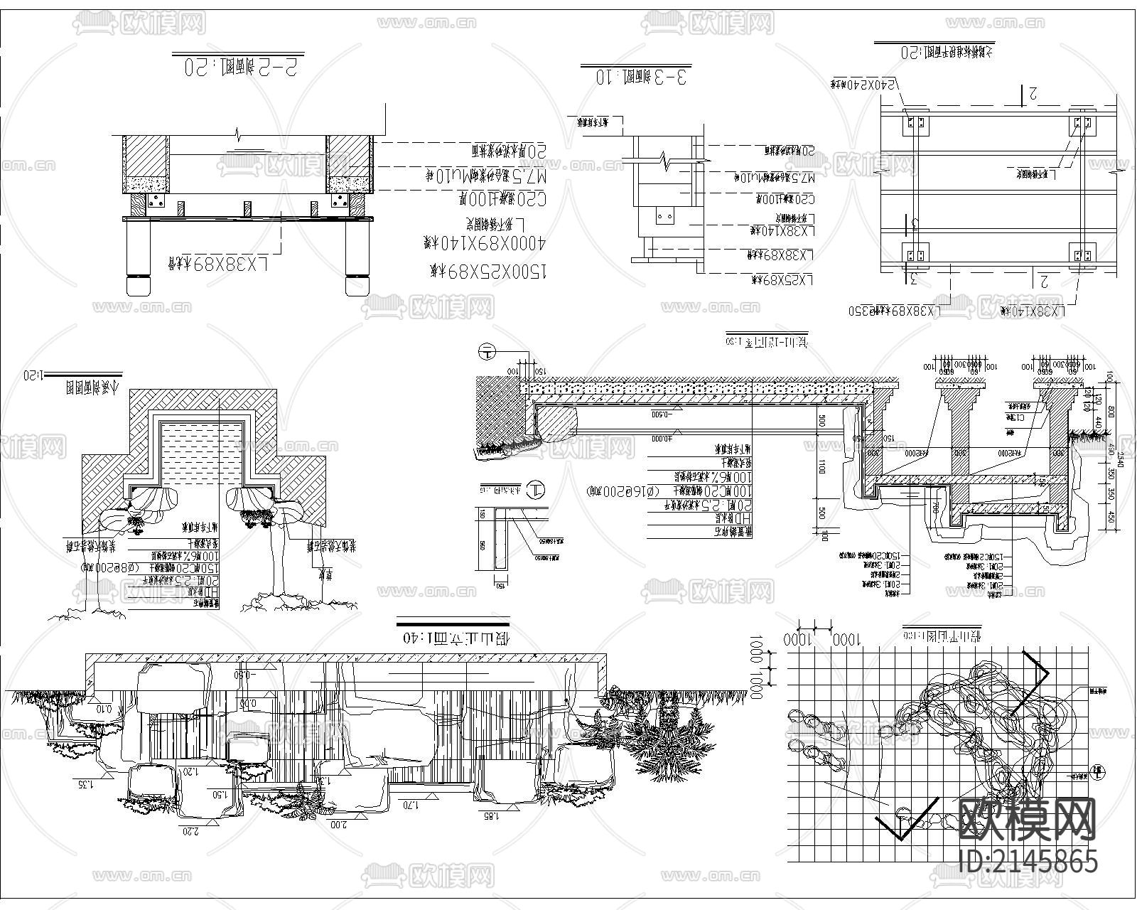 花园游泳池假山亭子cad施工图下载（渲染图4）
