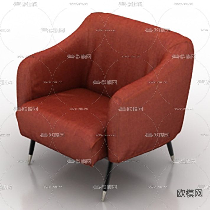 现代简约橙色布艺不锈钢单人沙发免费3d模型下载
