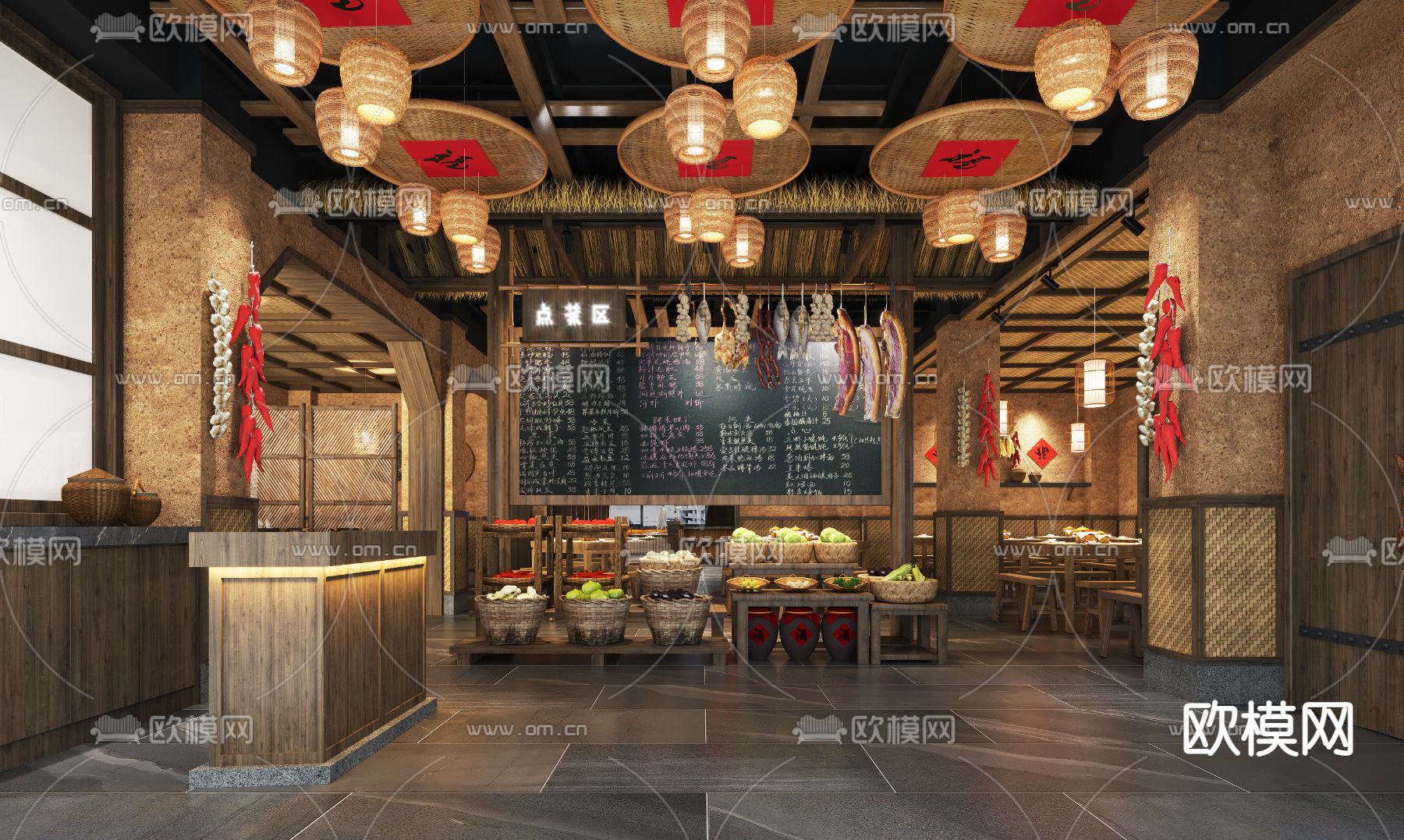 自然风农家乐餐馆3d模型下载（渲染图1）