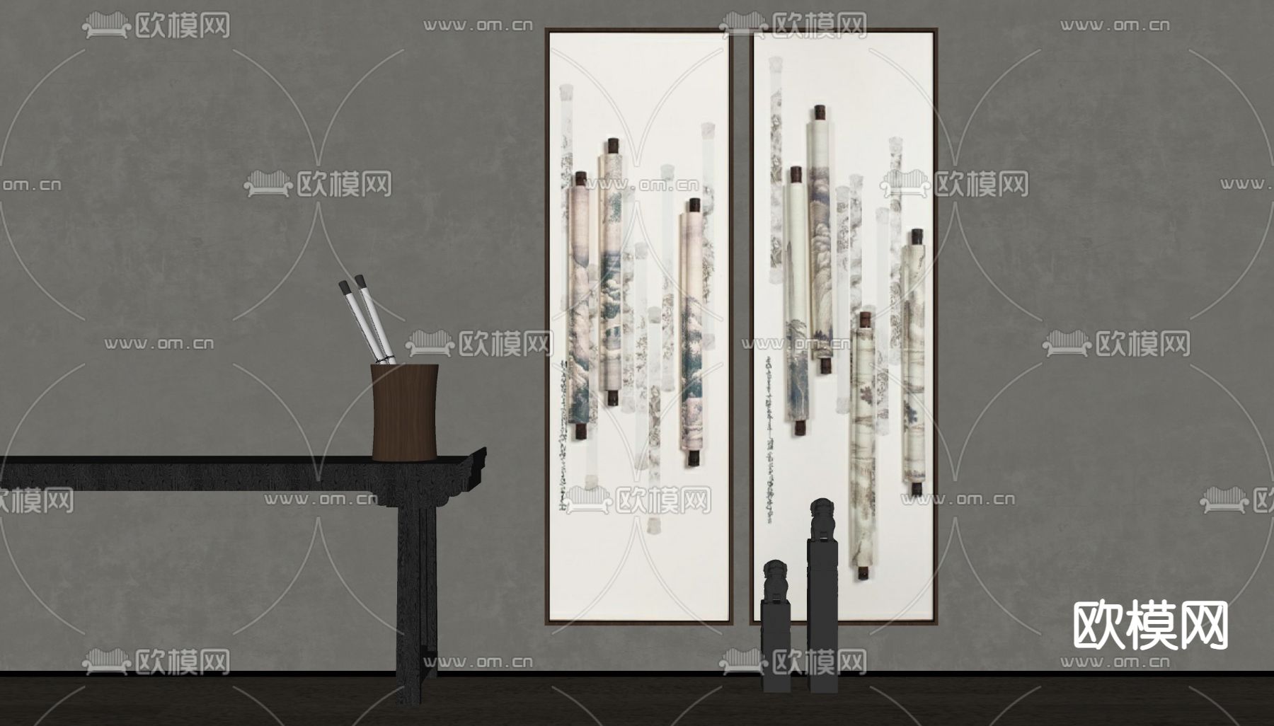 新中式卷轴装饰画su模型