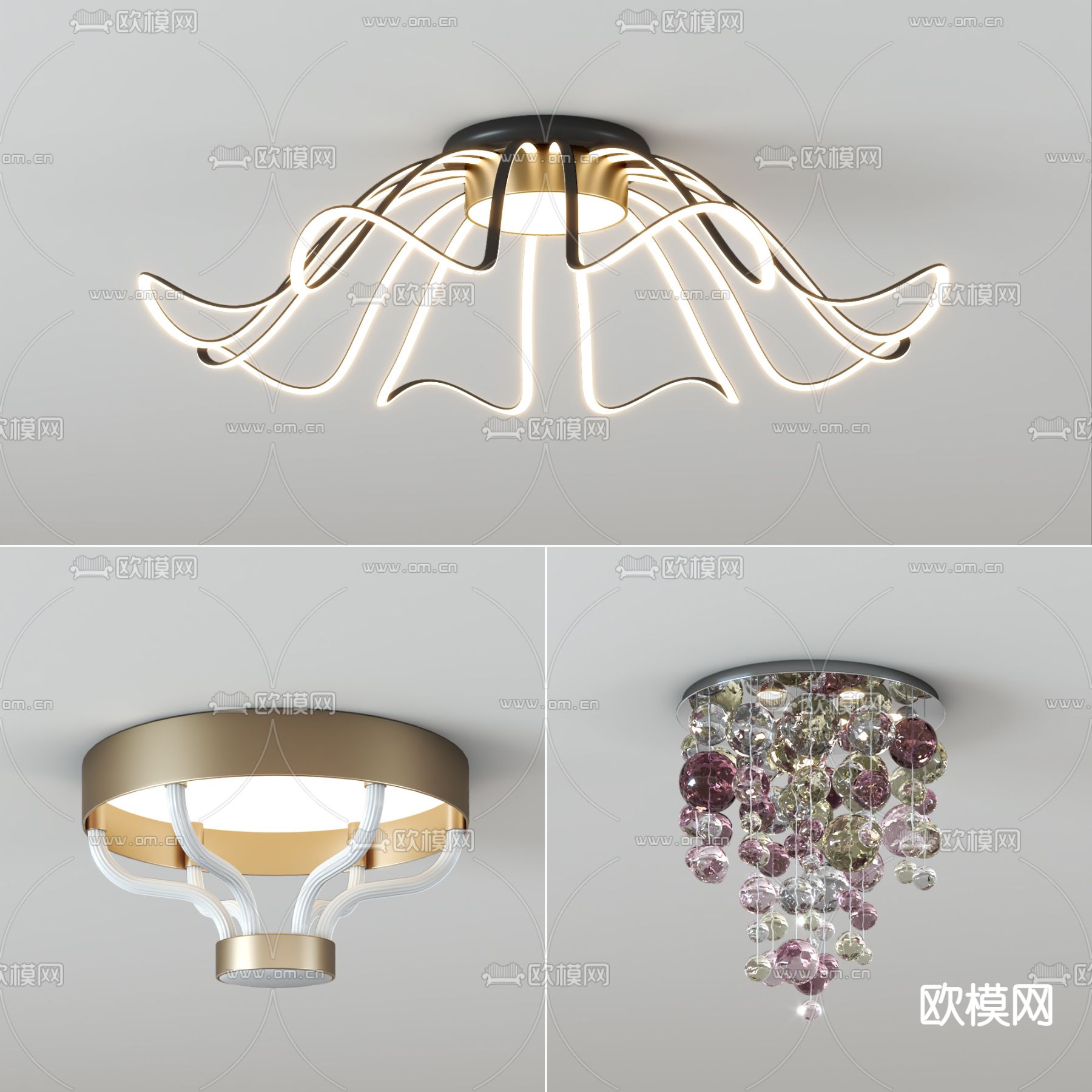 现代轻奢吸顶灯su模型下载（渲染图1）