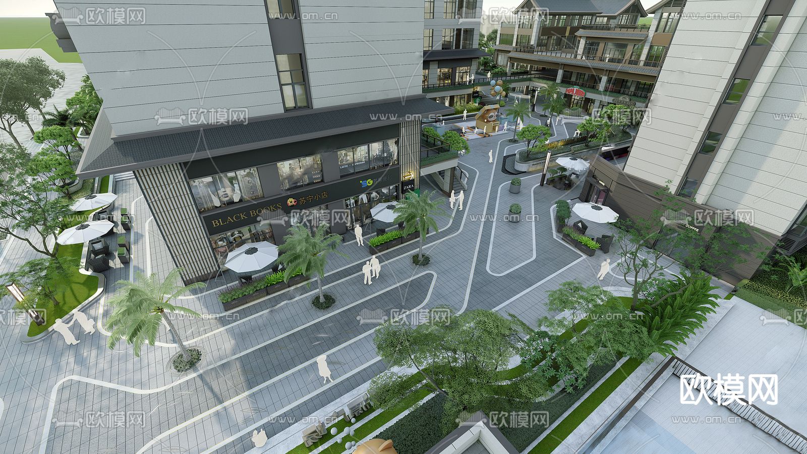 新中式住宅小区景观su模型