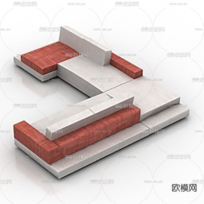 现代轻奢双色布艺多人转角办公沙发免费3d模型下载
