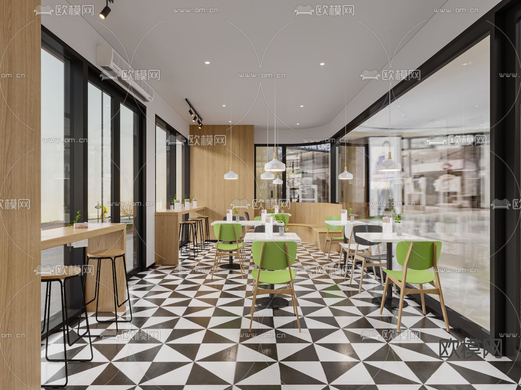 现代艾比客汉堡炸鸡店3d模型下载（渲染图1）