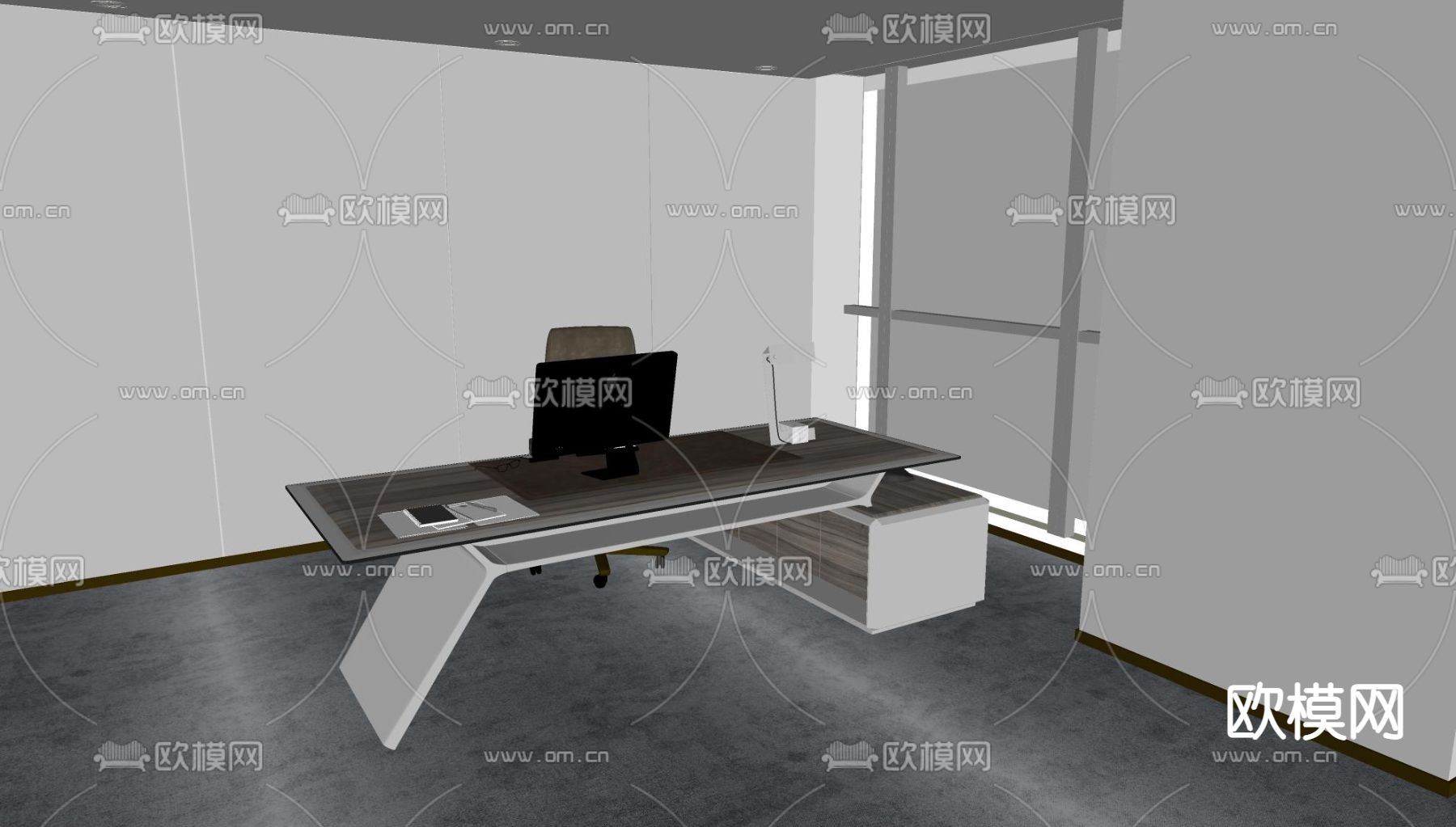 现代办公桌椅su模型下载（渲染图2）