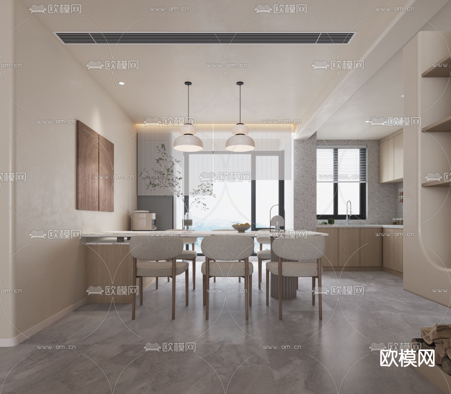 侘寂客餐厅3d模型下载（渲染图2）