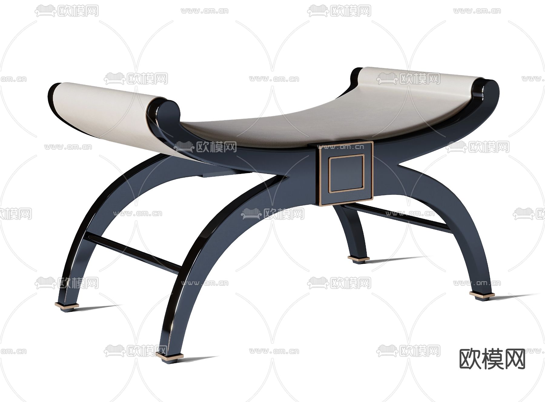 新中式实木矮凳3d模型下载（渲染图1）