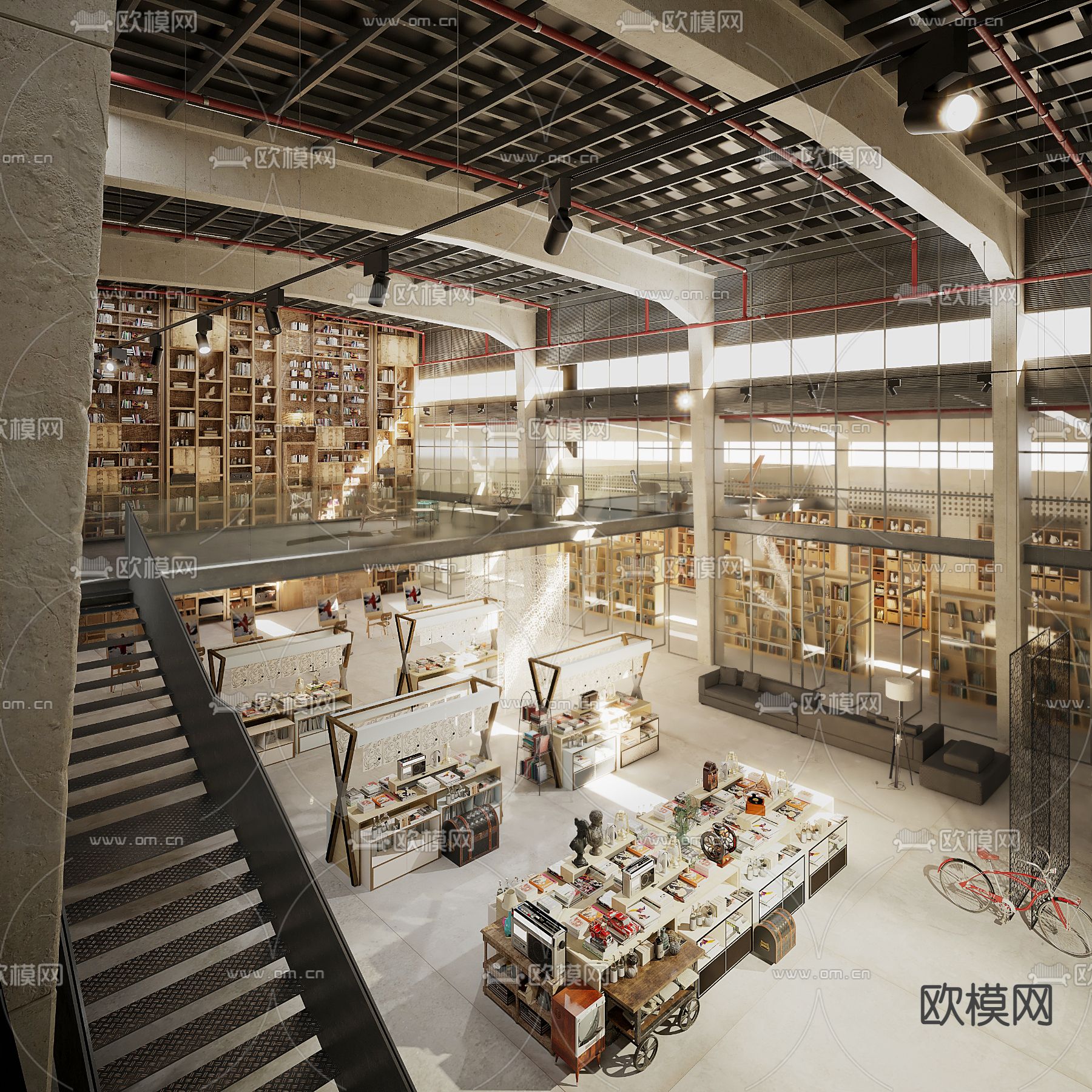 工业风书店3d模型