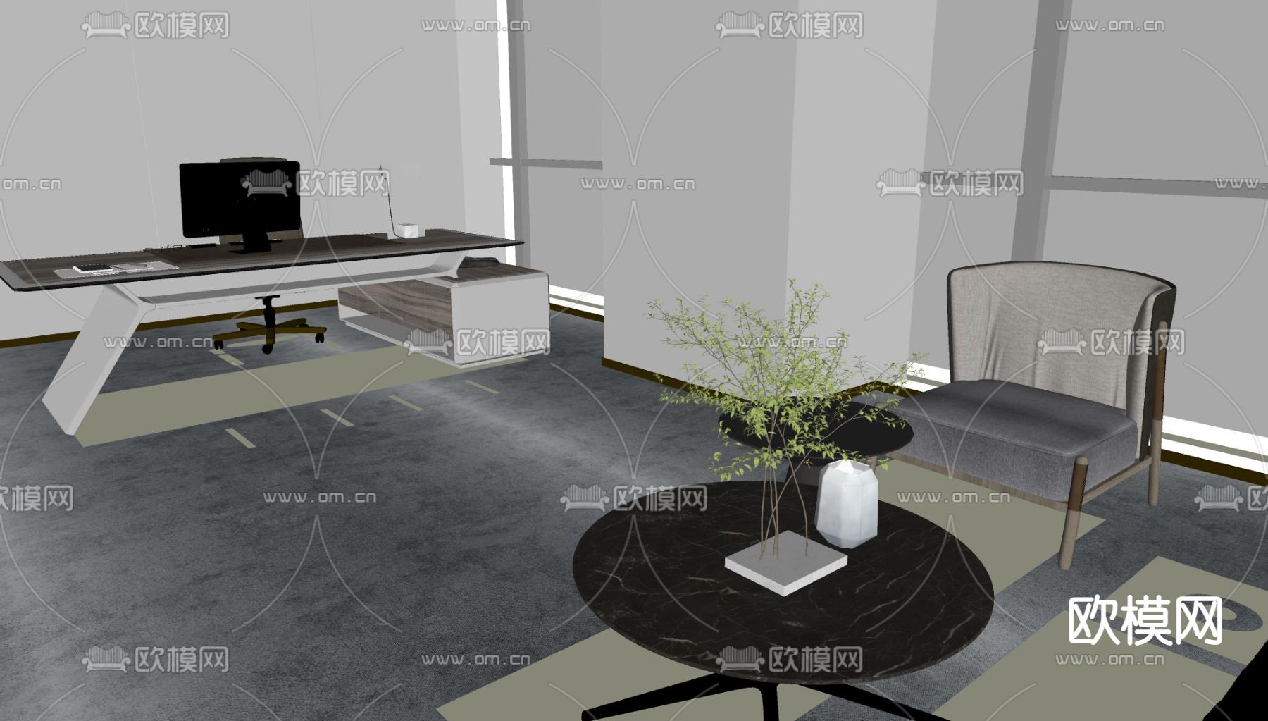 现代办公桌椅su模型下载（渲染图1）