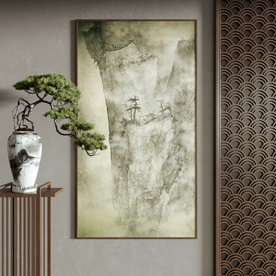 新中式山水装饰画su模型