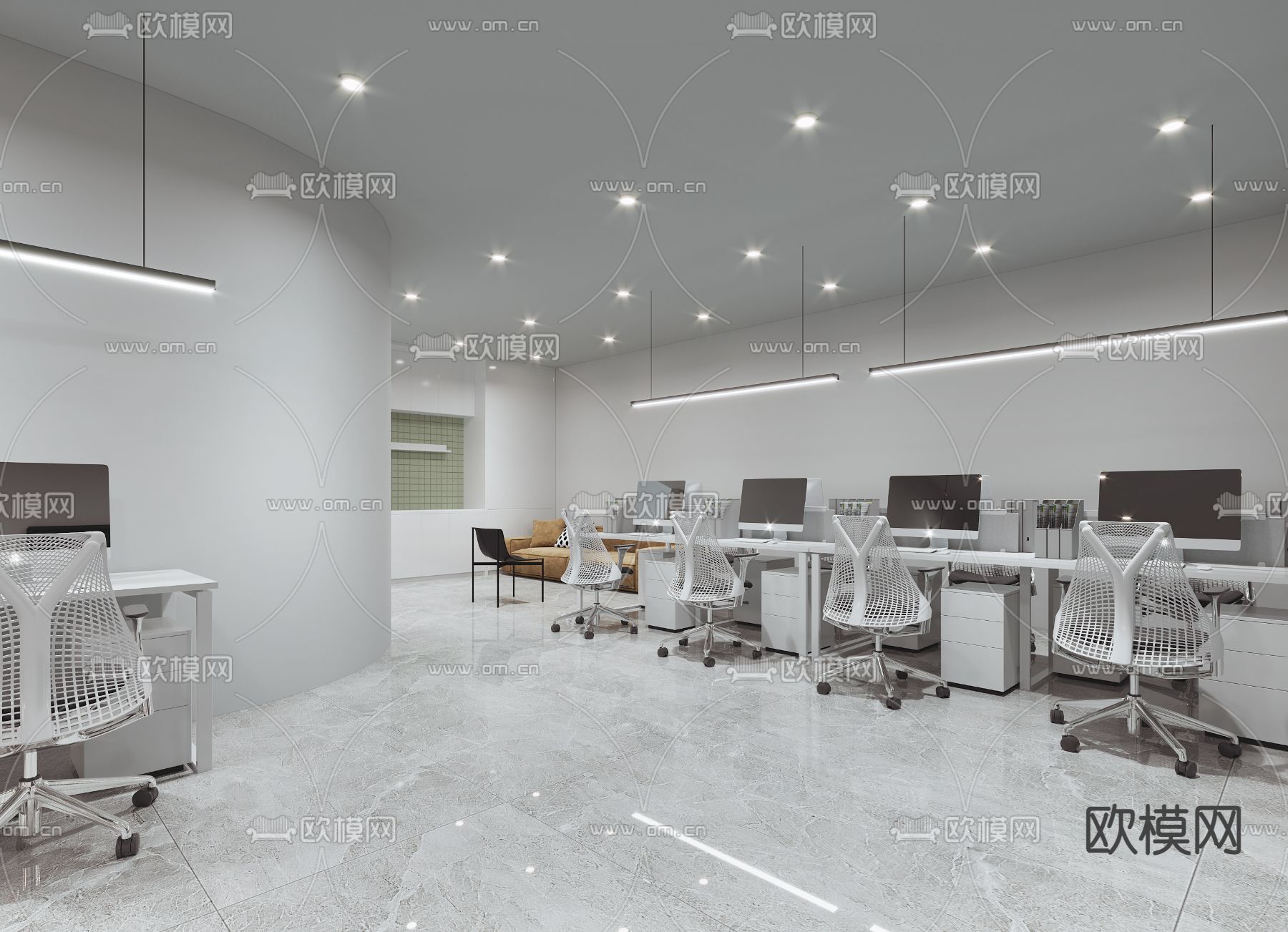 现代轻奢办公室前台接待3d模型下载（渲染图3）