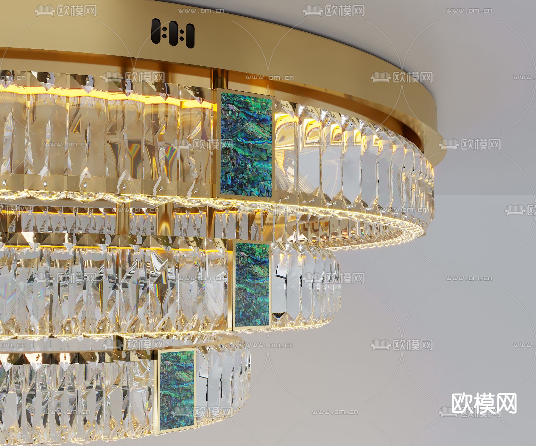 现代轻奢多层金属环形吊灯模型下载（渲染图3）