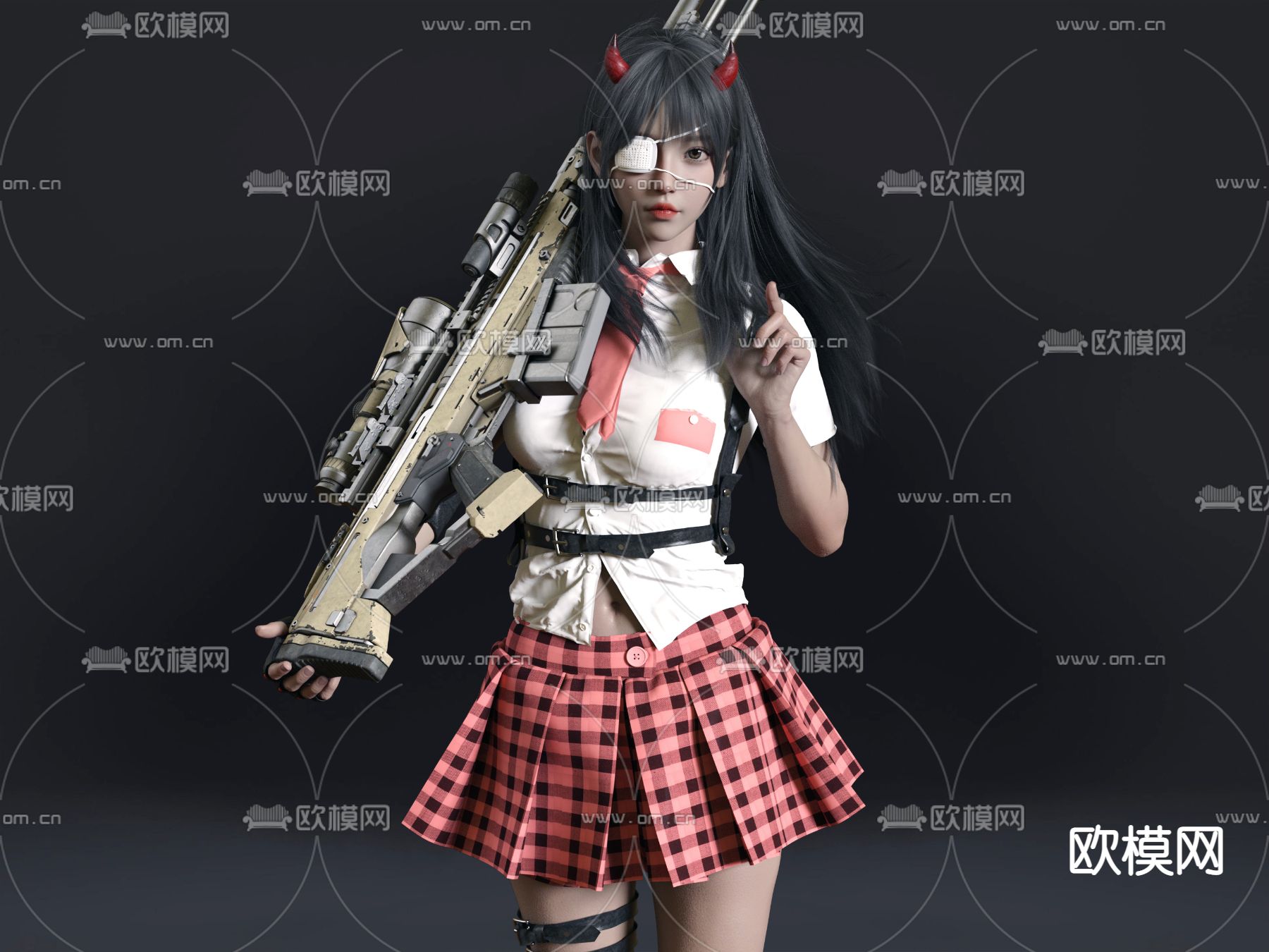 持枪少女游戏人物3d模型下载-3dmax模型免费下载-欧模网
