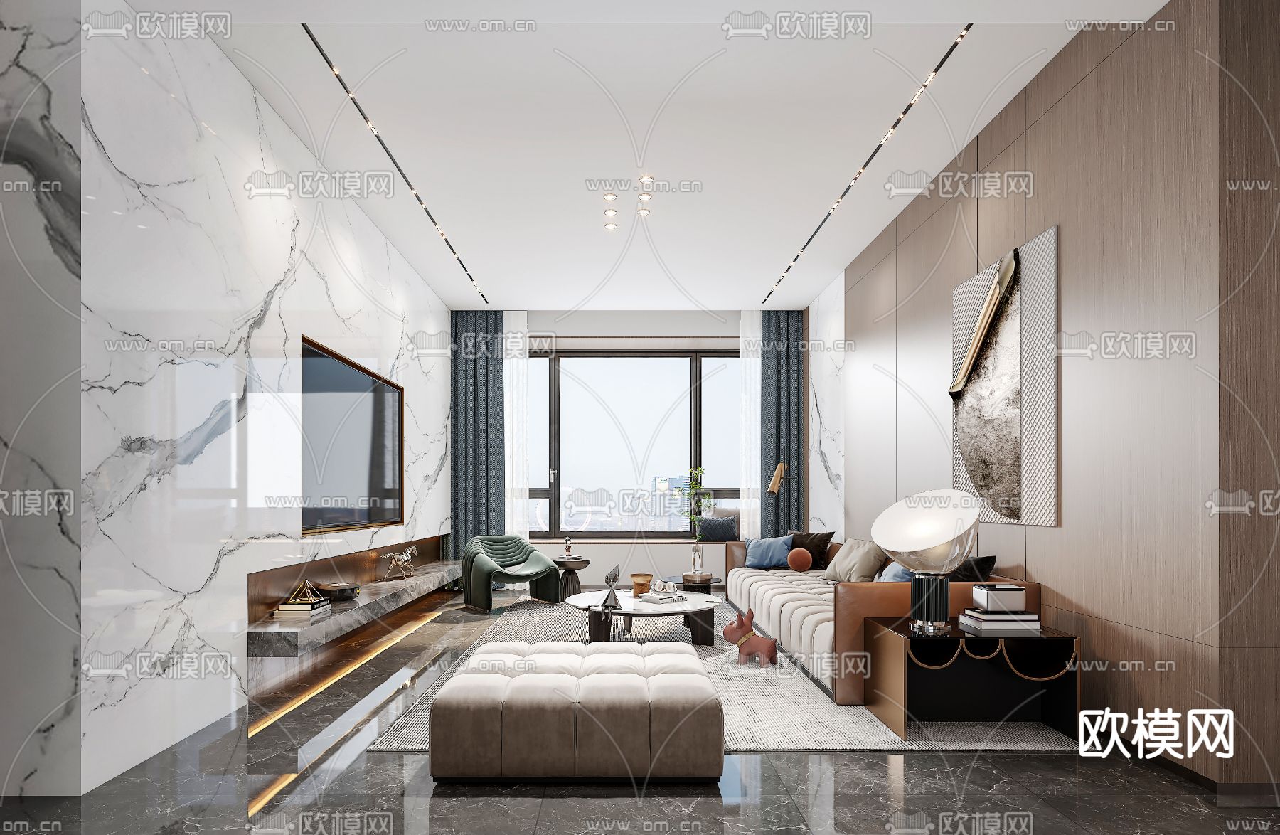 现代家居客餐厅3d模型下载（渲染图2）