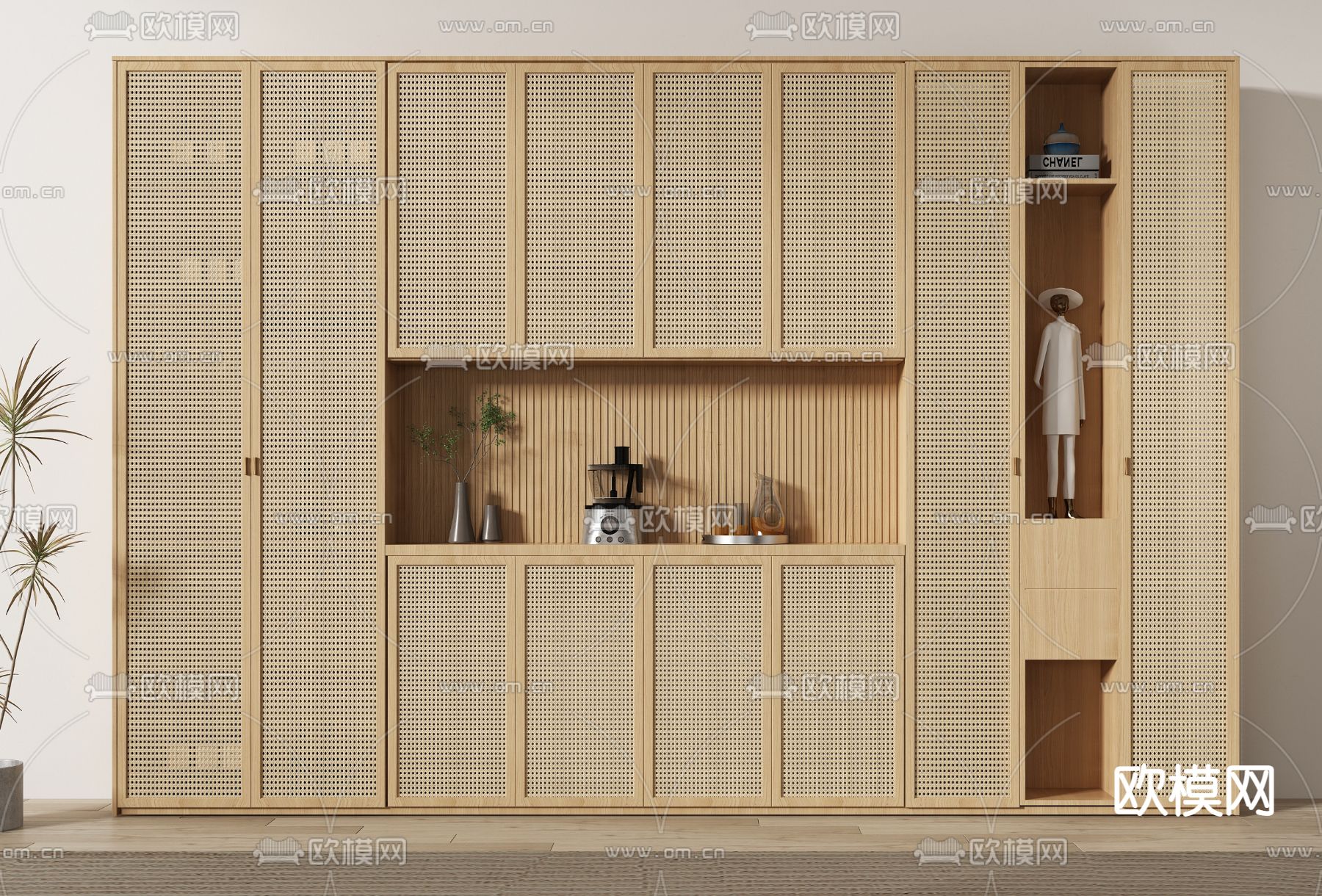 北欧藤编酒柜su模型下载（渲染图1）