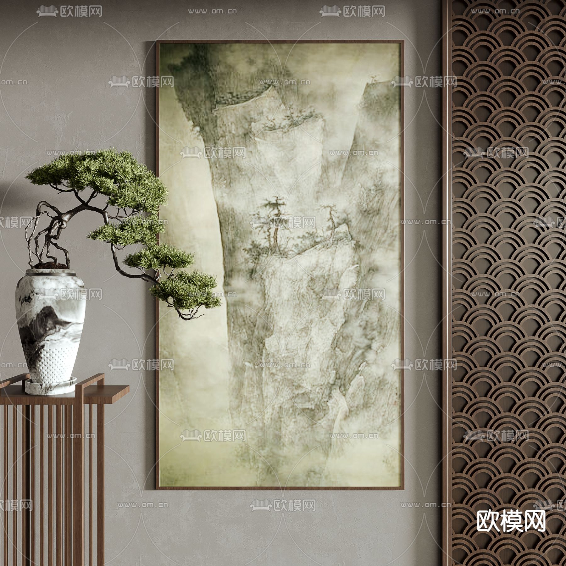 新中式山水装饰画su模型