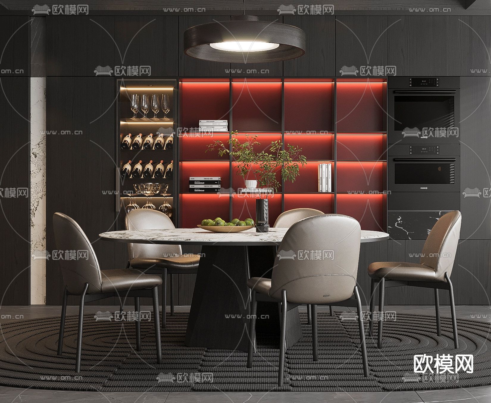 现代高级灰餐厅3d模型下载（渲染图4）