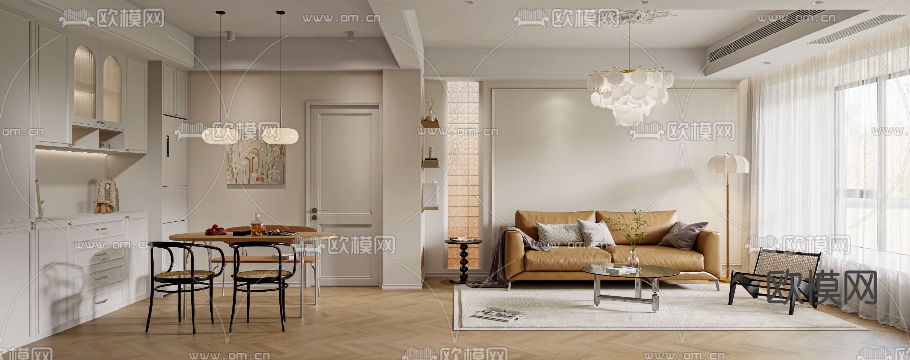法式轻奢客餐厅3d模型下载（渲染图2）