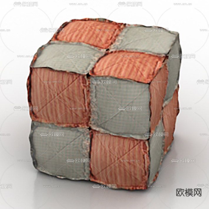 现代简约创意双色拼接布艺沙发凳免费3d模型下载