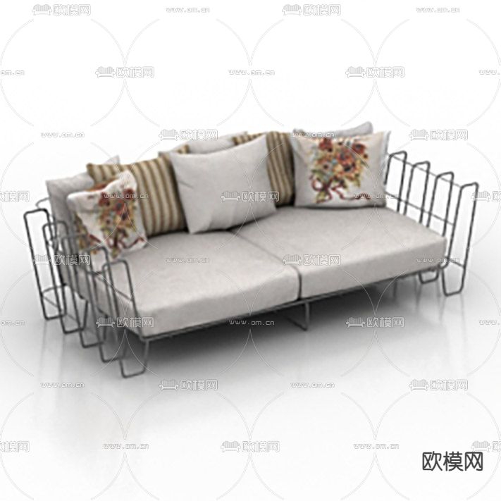 北欧简约金属布艺双人沙发免费3d模型下载