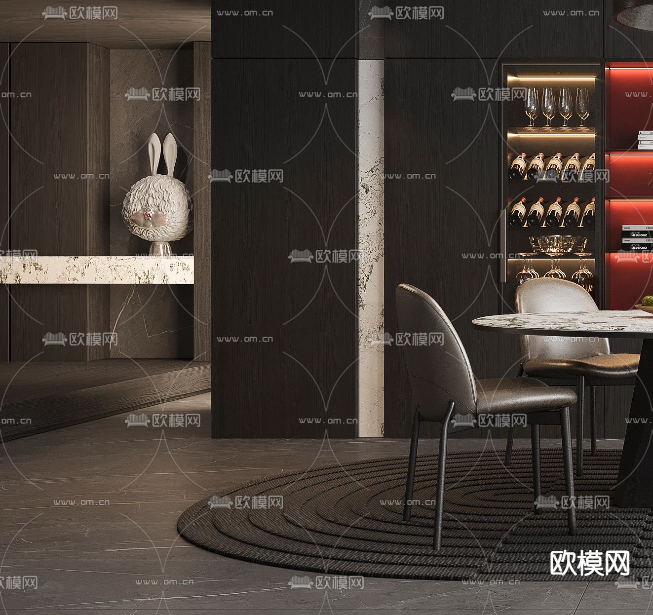 现代高级灰餐厅3d模型下载（渲染图2）