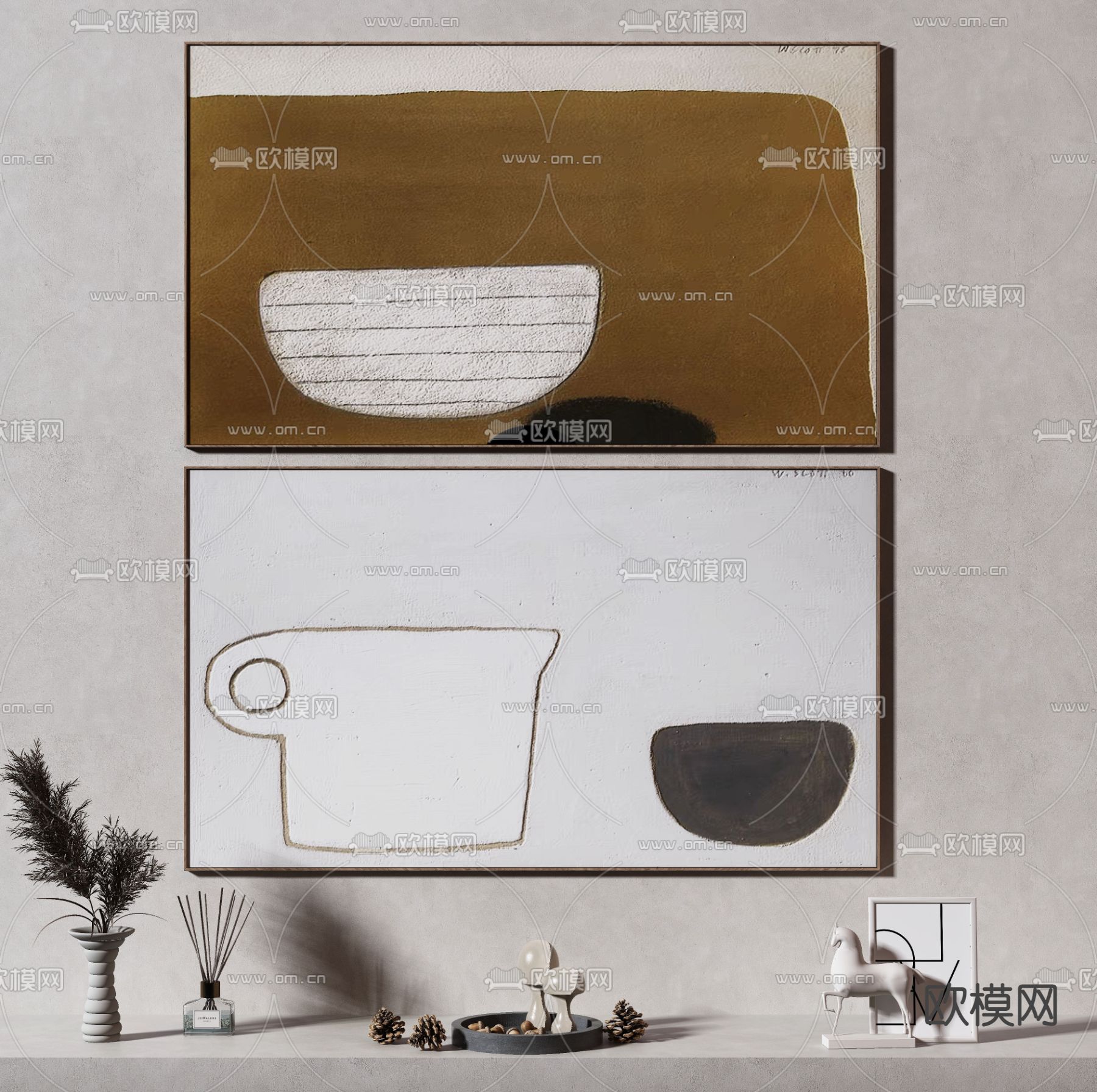 侘寂抽象装饰画3d模型下载