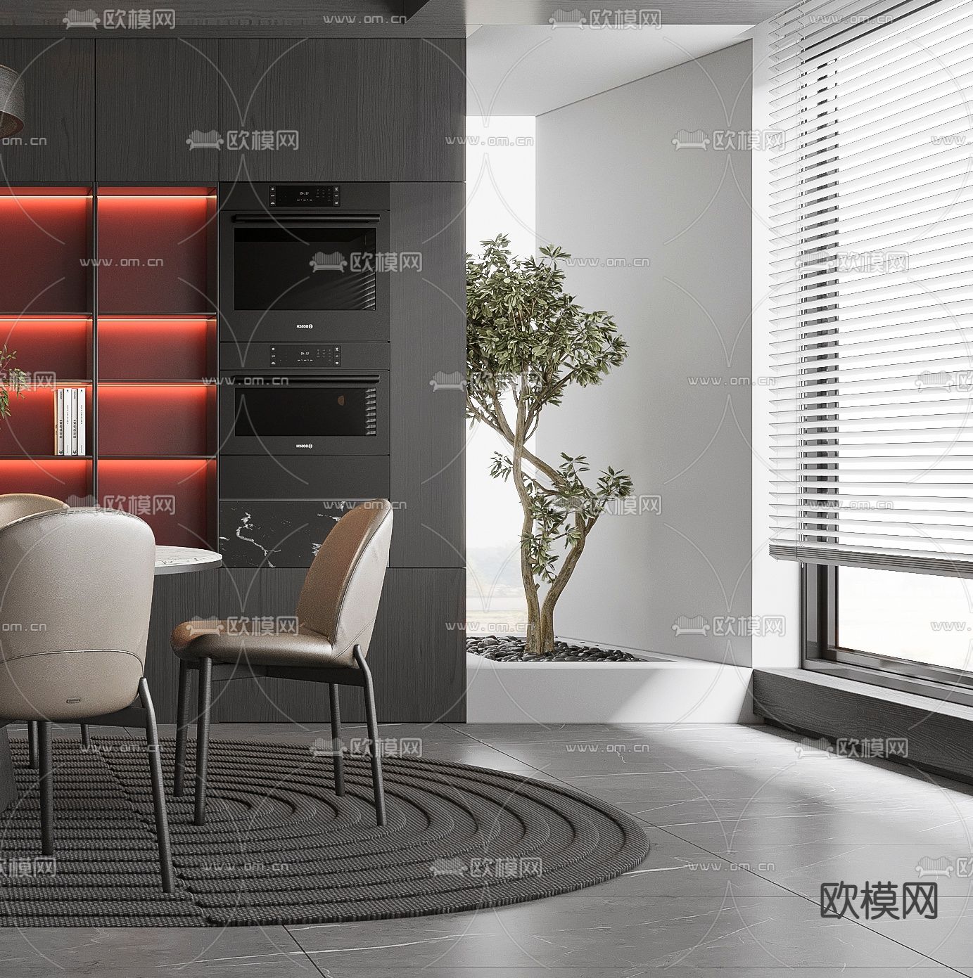 现代高级灰餐厅3d模型下载（渲染图3）