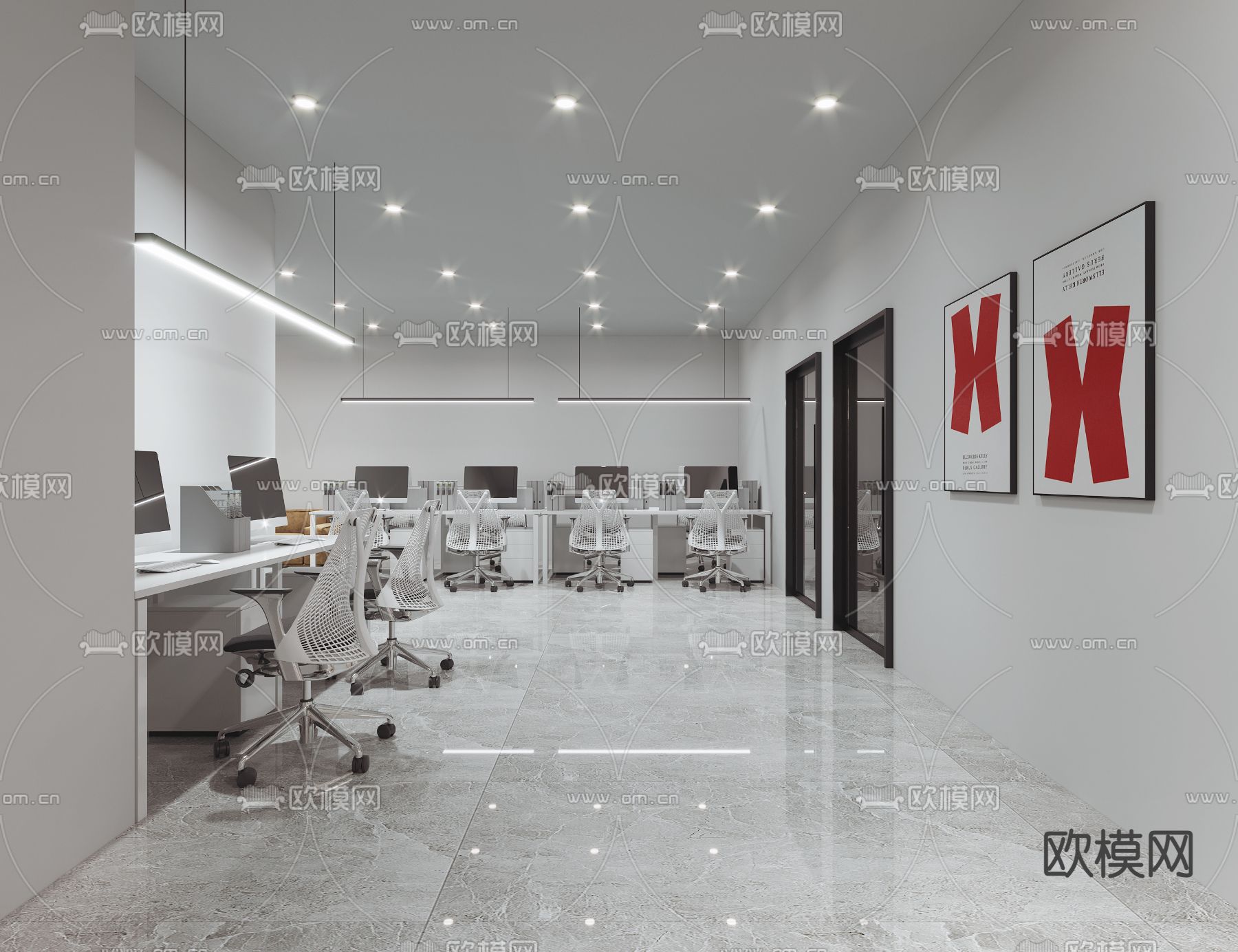 现代轻奢办公室前台接待3d模型下载（渲染图1）