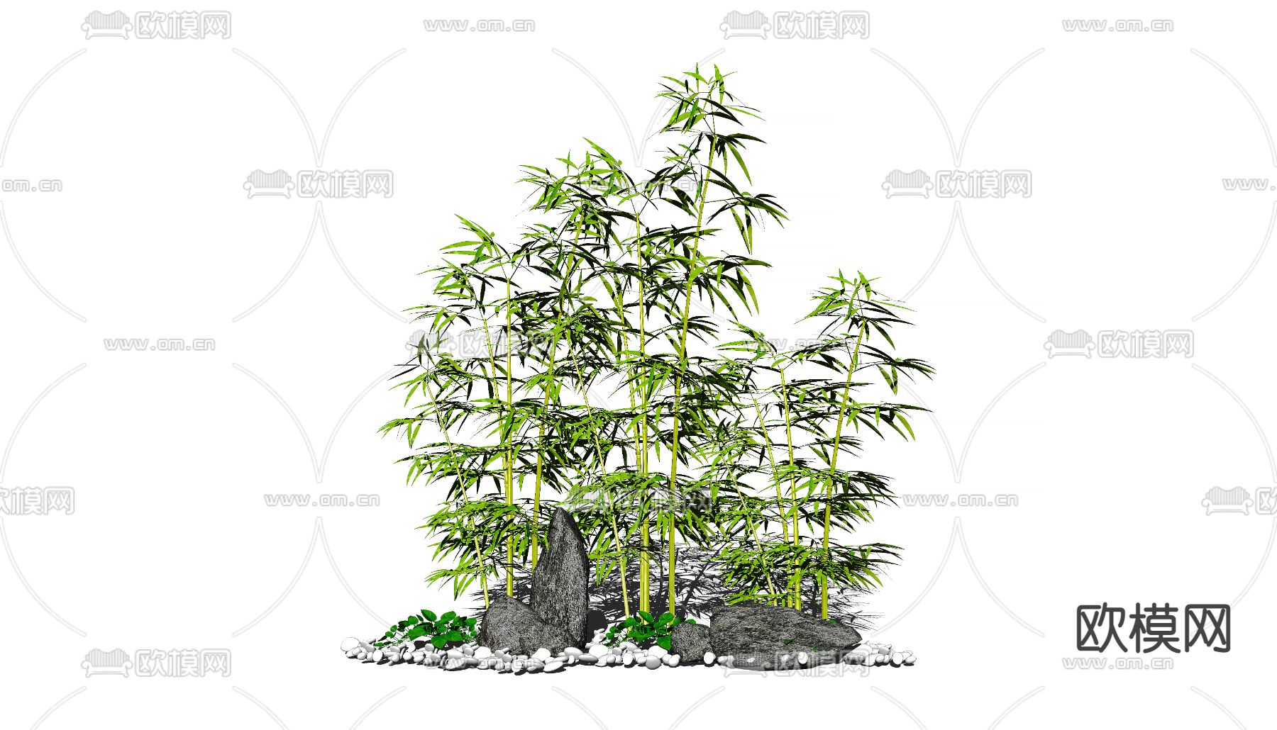中式竹子假山小品su模型下载