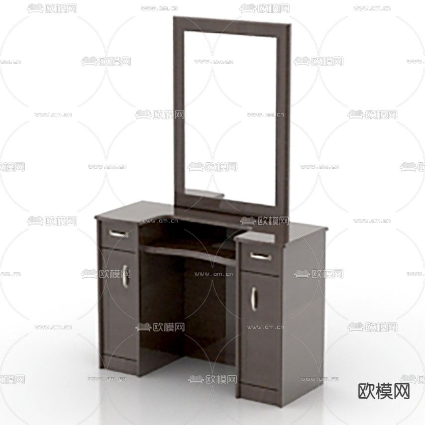 新中式复古简约实木带镜子梳妆台免费3d模型