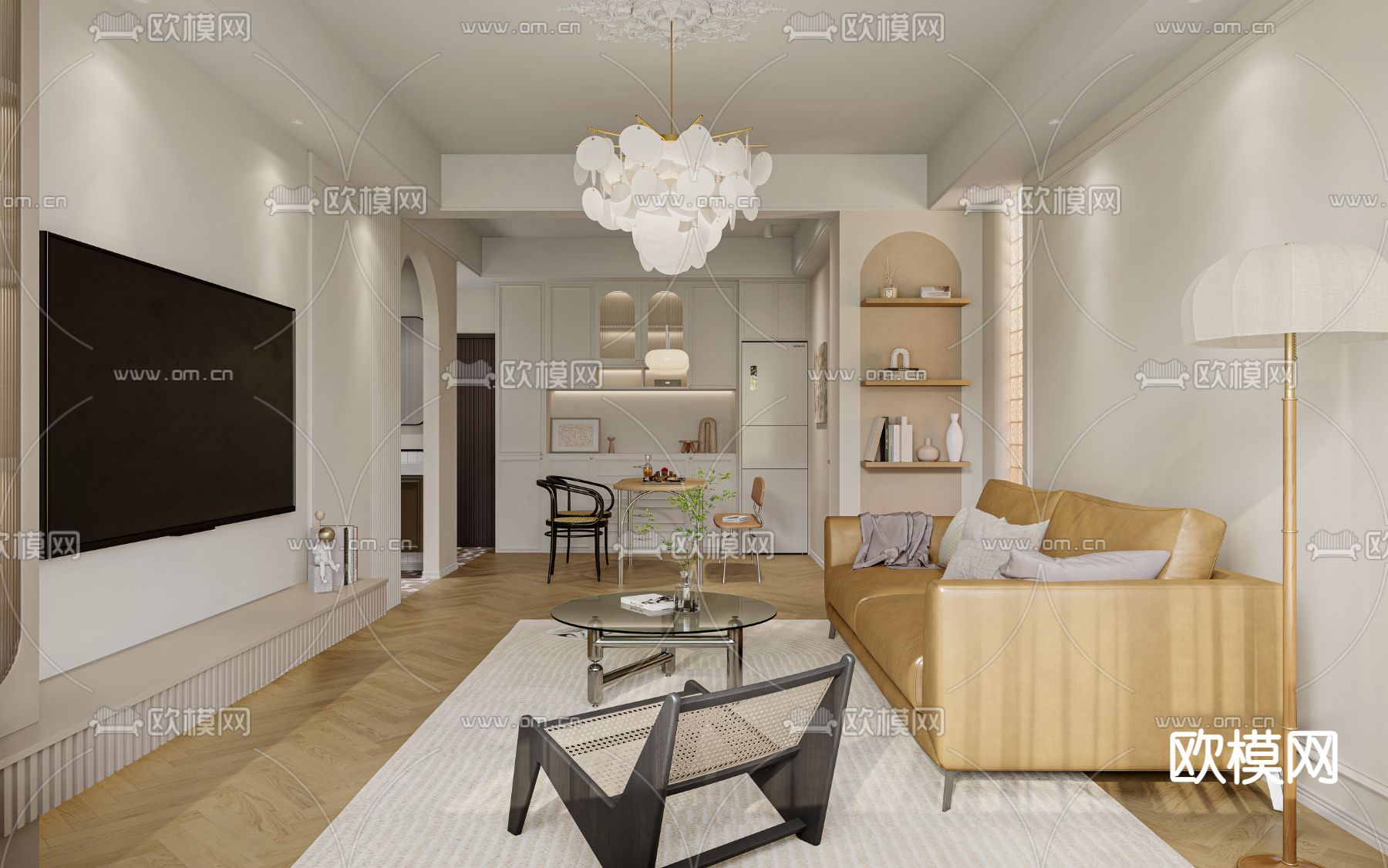 法式轻奢客餐厅3d模型下载（渲染图1）