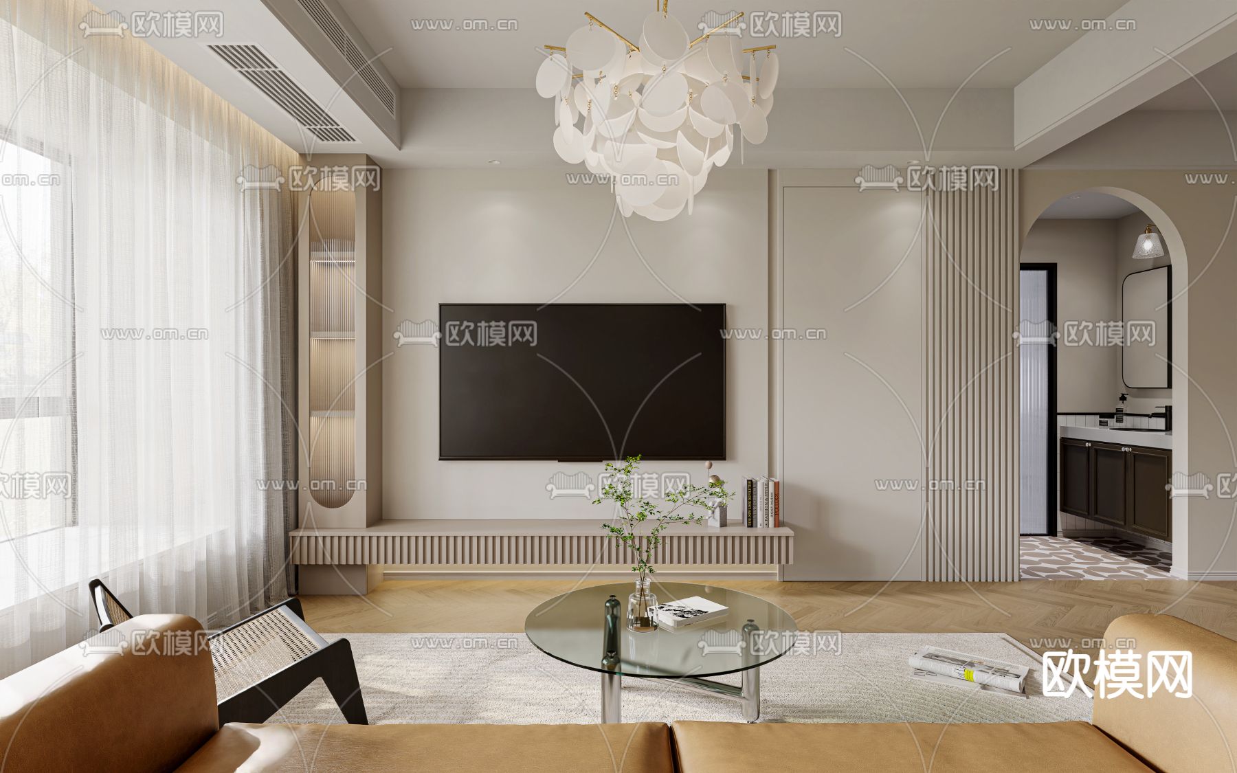 法式轻奢客餐厅3d模型下载（渲染图3）